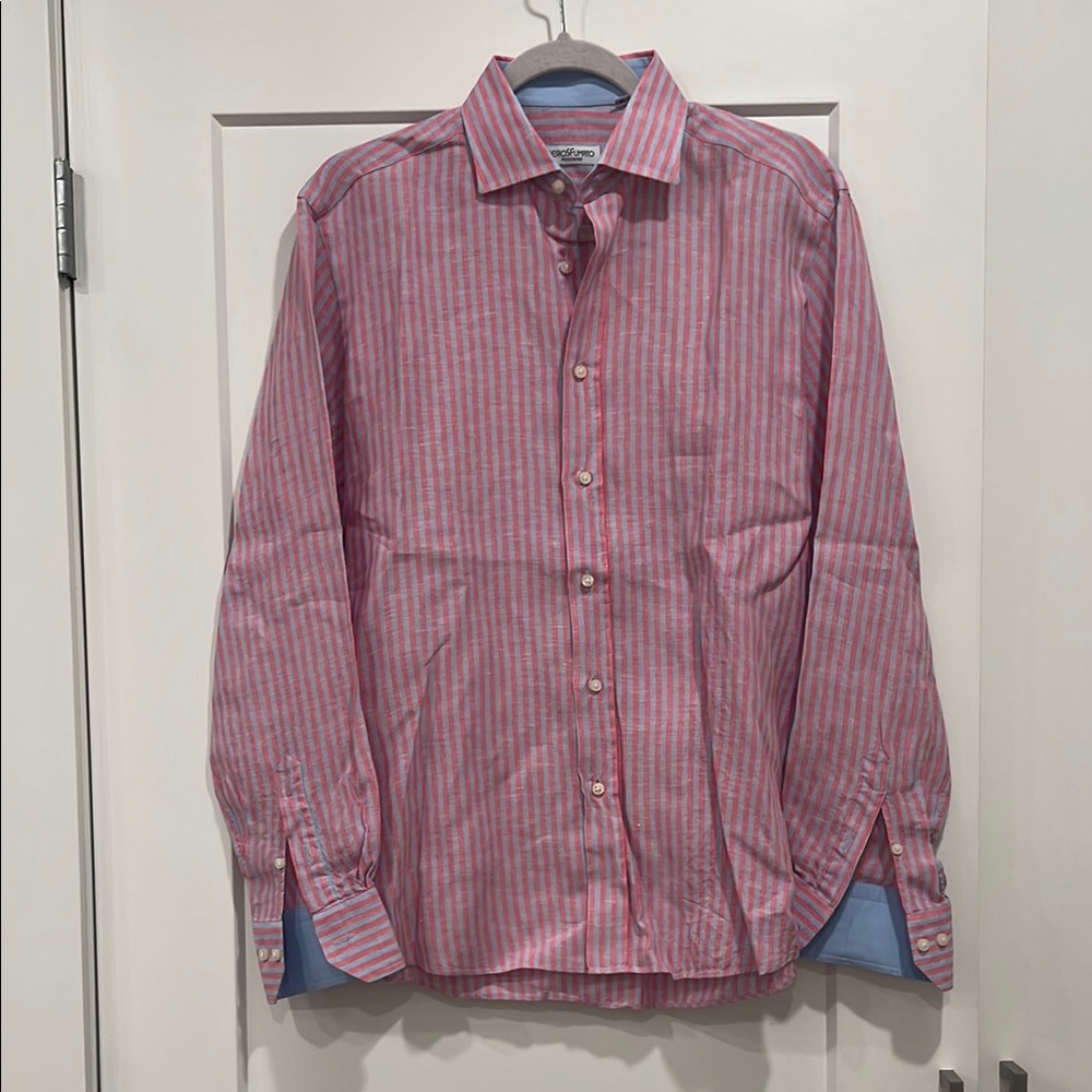 MENS ITALIAN LINEN STRIPED BUTTON DOWN
